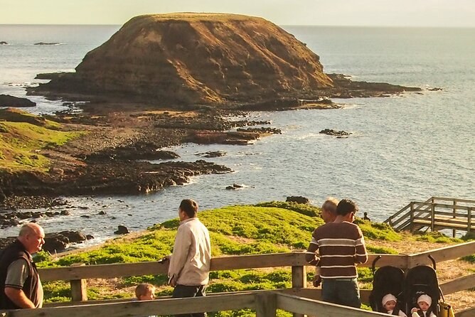 The Nobbies headland and the rocks offshore, seen from the clifftop rail